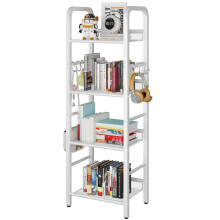 YMYNY Bookshelf, Bookcase, 4-Tier Storage Shelf, Metal Shelving Unit, 8Pcs S Hooks, Modern Style, 36 x 27 x 116 cm, Corner Shelf, Display Units for