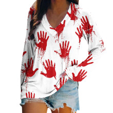 Damtröja med långärmad V-ringning och söt Halloween-tryck i plusstorlek - Mjuk, stretchig och casual-essentials S-2XL