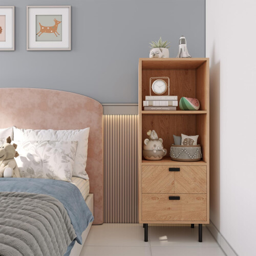 Seconique Seconique Leon 2 Drawer 2 Shelf Cabinet in Medium Oak Effect 1
