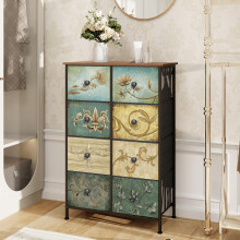 VEDECASA Chest of Drawers with 8 Drawers Narrow Tall Dresser for Bedroom Retro Floral Pattern Clothes Storage Organiser Unit for Living Room Entryway