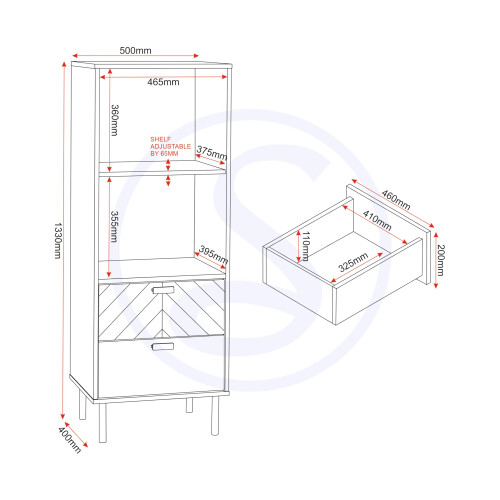 Seconique Seconique Leon 2 Drawer 2 Shelf Cabinet in Medium Oak Effect 2