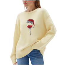 Jultröja Dam Gullig Rolig Tryck Julfest Vinter Varm Jultröja Rundkrage (Z02#Gul,4XL)