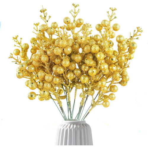 Hastes de frutinhas douradas com glitter, 7,8 polegadas, 10 unidades