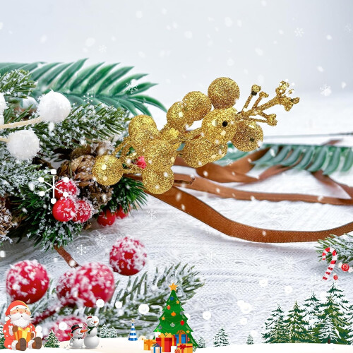 Hastes de frutinhas douradas com glitter, 7,8 polegadas, 10 unidades 1