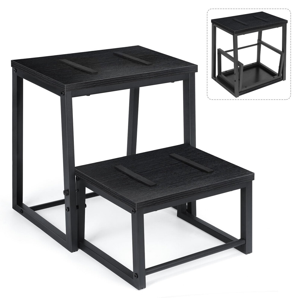 Liantral 2 Step Stools For Adults & Kids, Heavy Duty 2-In-1 Stepping Stools Adjustable Retractable Wooden Stool, Metal Frame, Non-Slip Bedside Foot 5051223097716
