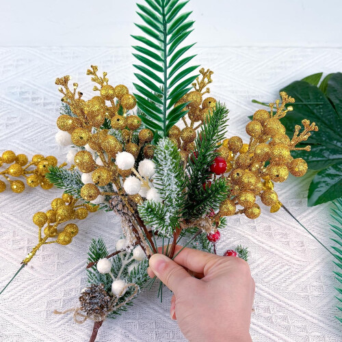 Hastes de frutinhas douradas com glitter, 7,8 polegadas, 10 unidades 2