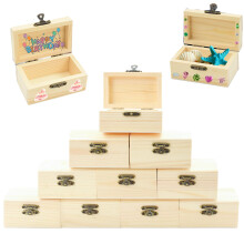AolKee Mini Treasure Chest with Lid, Wooden Treasure Chest, DIY Small Wooden Box with Lid and Metal Clasp, Children's Birthday Treasure Chest for
