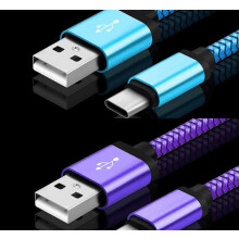 Cabo USB de carregamento super rápido para Android (2 unidades), cabo USB tipo C trançado em nylon, cabo micro USB, roxo e azul, 1,8 m (6 pés)