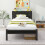 DUMEE Single Bed Frame with Wooden Storage Shelf Headboard, 3FT Metal Platform Bed Frame Single Bed, No Box Spring Needed, Enhanced Support, Black Oak 1