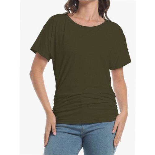 Γυναικεία Casual T-shirts Dolman με κοντομάνικα πουκάμισα, τοπ με βολάν και φαρδιά 2