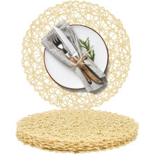 Ronde placemats van gevlochten papier, naturel, antislip, set van 6