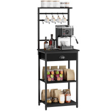 YMYNY 5 Tier Coffee Bar Station, Coffee Stand with Fabric Drawers, 8 S-Shaped Hooks, Corner Bar Cabinet, Height Adjustable, Bakers Rack for Kitchen,