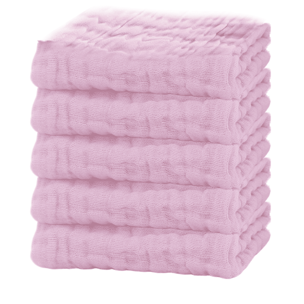 AUQ muslin burp cloths 6-layer gauze pink 5 pcs