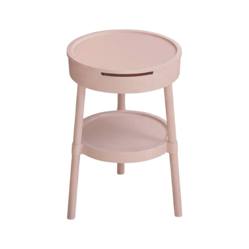 Pink bedside table with drawer and shelf, compact 1