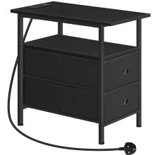 HOOBRO Narrow Bedside Table with Charging Station, with 2 Non-Woven Drawers, Slim Side Table with USB Ports and Power Outlets, Narrow Side Table for