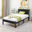 DUMEE Single Bed Frame with Wooden Storage Shelf Headboard, 3FT Metal Platform Bed Frame Single Bed, No Box Spring Needed, Enhanced Support, Black Oak 3