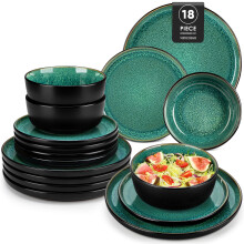 vancasso Playa Green Dinner Set, Reactive Glaze Dinner Sets for 6 People, 18-Piece Mediterranean Crockery Set with Dinner Plates, Dessert Plate and