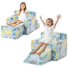 MeMoreCool Kids Play Sofa, Climbing Modular Toddler Chair Couch, Baby Soft Foam Couch with Slide & Stair, Convertible Children Glow Sofa Playroom