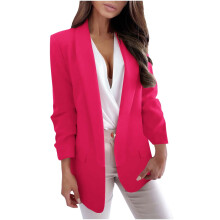 Damenblazer, lässig, leicht, offen, langärmelig, ideal für Büro und Freizeit, mit Knopfleiste, Pink