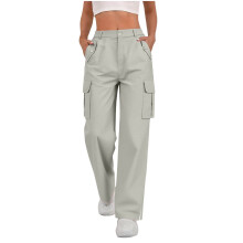 Calça Cargo Feminina com Cintura Elástica, Estilo Urbano, Vários Bolsos, Fendas Laterais, Tecido Coolmax Pré-encolhido, Modelagem Solta,