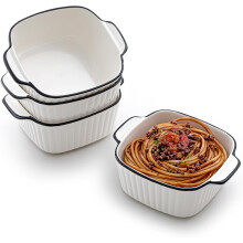 13Oz Ceramic Baking Dish, 4 Pack Small Oven Dish Set, Square Individual Pie Dish with Handles, Ceramic Bakeware for Microwave & Air Fryer Safe.