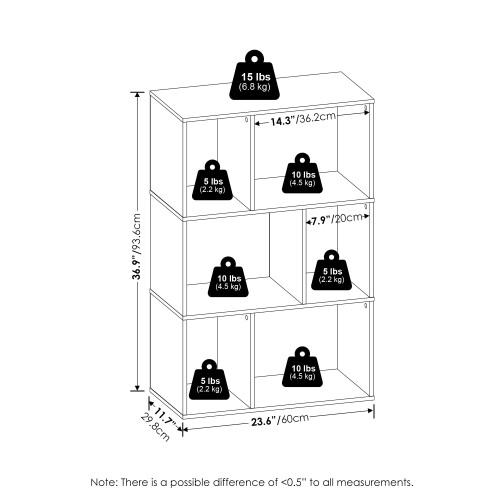 Furinno Daly 6-Cube Irregular Cubes Bookcase, Bookshelf, Storage Organizer, White 2