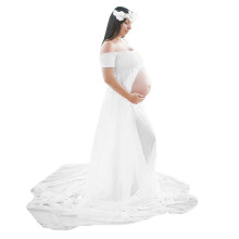 Pregnant Women Dress Front Slit Off Shoulder Floor-Length Pregnant Princess Photo Props