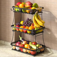 Fournine 3 Tier Fruit Bowl Basket with 2 Banana Hanger, 2026 Pro Detachable Kitchen Countertop Organizer for Fruits, Vegetables, Snacks, Metal