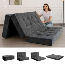 MAXYOYO Folding Mattress Single, 15cm Comfy Foldable Mattress with Chenille Fabric, Tri-Fold Floor Futon Sofa Bed for Guest, Foldable Topper for