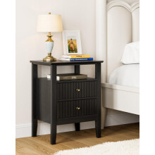 HEYZOEY Bedside Table Chest of 2 Drawers, Bedside Cabinet Wooden Nightstand, Modern Side Table for Living Room,Bedroom,Office, Black