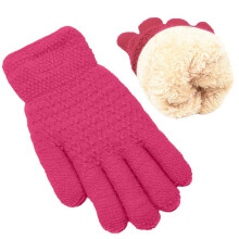 Winter Gloves for Boys Girls Kids Warm Knit Thermal Cable Knitted Gloves Wool Fleece Lined Mittens for Cold Weather Hot Pink 6-13 Years