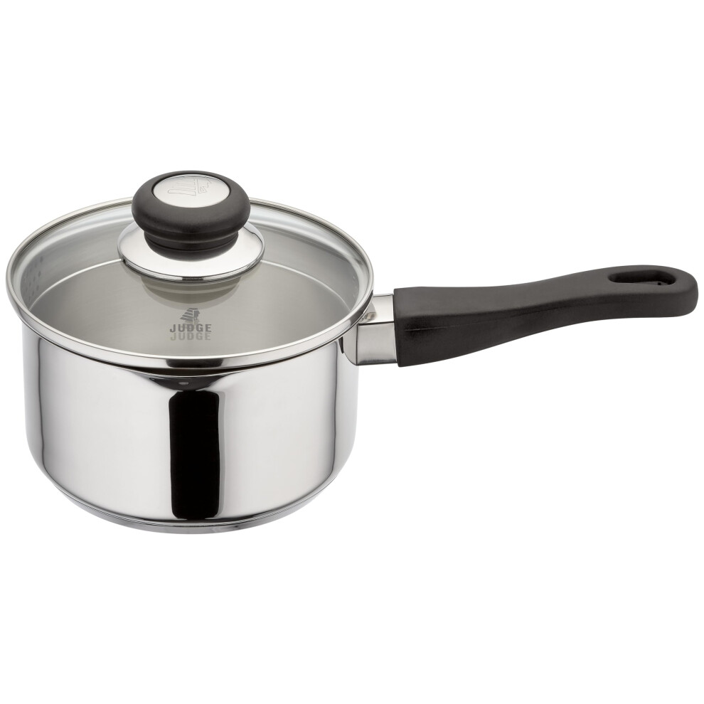 Judge Vista Draining Non-Stick Saucepan 16Cm, 1.5L, Shatterproof Vented Glass Lid, Induction Ready, Oven Safe Silver