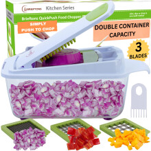 Brieftons QuickPush Food Chopper (BR-QP-02): 200% More Container Capacity, 30% Heavier Duty, Kitchen Vegetable Fruit Dicer, Onion Tomato Potato Fries