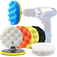 Kit di tamponi in spugna per lucidatura e levigatura auto da 6" con cuffie in lana, adattatore da 8 mm/M14, compatibile con trapano domestico e