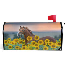 Magnetic Horse & Sunflower Mailbox Cover, 25.5" x 21", Spring/Summer/Autumn Garden Decor – Compatible with standard mailboxes