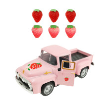 Metalen aardbei vintage vrachtwagen decoratie, kleurechte vrachtwagen tafeldecoratie, schattige vorm, mini metalen auto decoratie, draagbaar voor