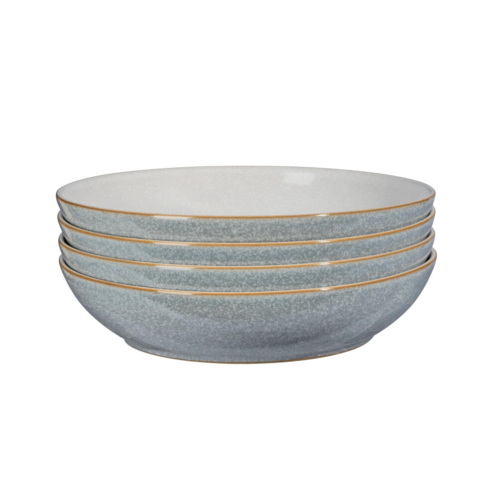 Denby - Elements Pasta Bowls Set Of 4 - Dishwasher Microwave Safe Crockery 1050Ml 22Cm - Pale White Ceramic Stoneware Tableware Light/Grey