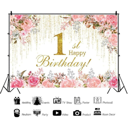 Sfondo floreale ad acquerello per compleanno – Rosa e oro 2
