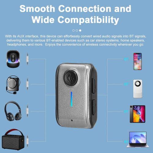 Wireless Audio Transceiver Adapter, Bluetooth Car Receiver with3.5mm & TF Input, Hands-Free, Compatible with Bluetooth Devices 1