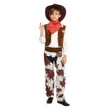 Børne Drenge Tegneserie Cowboy Outfit Brun Vest Bukser Hat Og Bandana 4 Dele Sæt Til Fotografi Ferie Fest Udklædningsoutfits S (3-4 År)