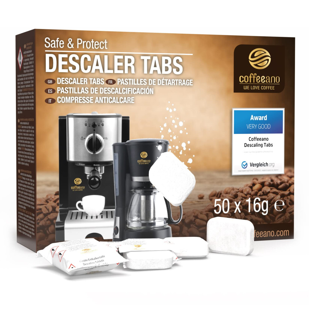 Coffeeano 50X Descaling Tablets Xl For Fully Automatic Coffee Machines And Coffee Makers. Descaling Tabs Compatible With Jura, Siemens, Krups, Bosch,