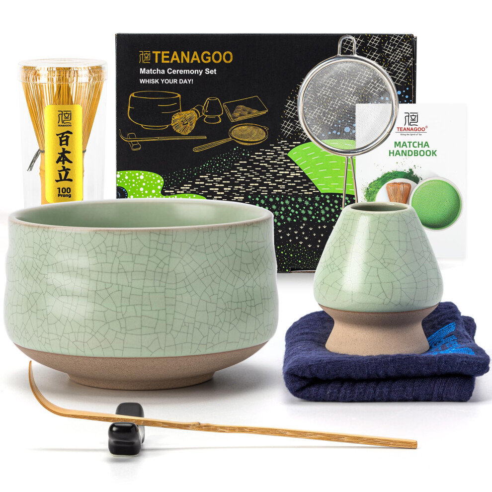 Teanagoo Matcha Set, 7 Pcs Matcha Kit For Ceremony, Matcha Whisk Set, Ceramic Matcha Bowl, Matcha Tea Set For Making Breakfast/Matcha Latte, Bamboo