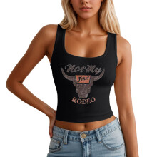 Dame Cowgirl Tanktops Ærmeløse Cowboy Grafisk Landlig Cropped Cami Shirts Casual Slim Fit Workout Camisoles