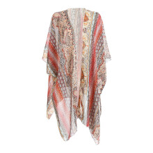 Dame Flagrende kimono bohemsk chiffong-strandtopper med blomstermotiv