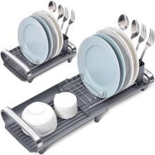 Dish Drainer Rack, Small Dish Drainer, Expandable Dish Rack With Removable Cutlery Holder, Anti Rust Small Drying Rack for Sink, Compact Draining