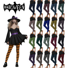 QLEICOM Halloween csíkos harisnyanadrág nőknek – boszorkány jelmezes leggings, magas derekú, rugalmas nadrág, cosplayhez és hálaadáshoz