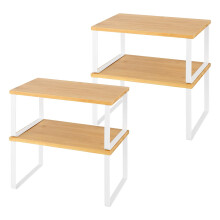 LIANTRAL Kitchen Cupboard Organiser, 4-Pack Cabinet Storage Shelf Organizer Rack, Wood and Metal, Expandable Spice Holder, Stackable Storage Shelves