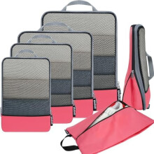 Cuburi de ambalare compresive, seturi 4/6/8, accesorii de călătorie, organizatoare de ambalare extensibile (jumătate de plasă, 6-coral)