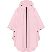 Adult Hooded Rain Poncho with Pocket and Zipper