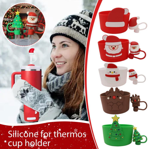 Set natalizio in silicone con manicotti per tazze e cannucce (12 pezzi) 2